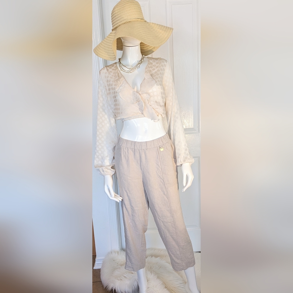 Ellen Tracy Pull On 100% Linen Pants, Size Medium